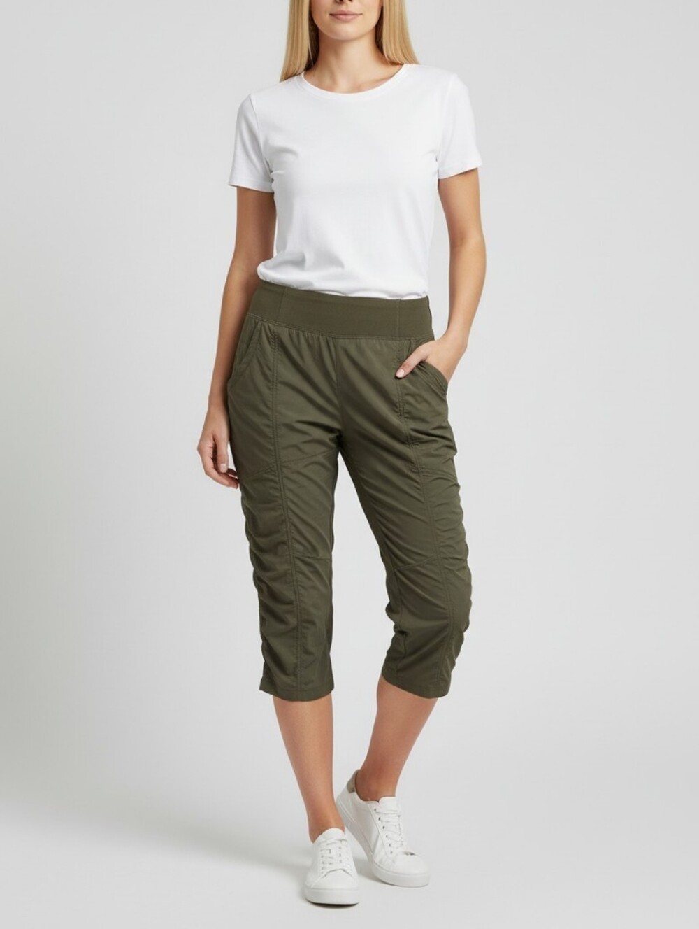 Prana Ruched Performance Joggers Womens M Green Sporty Outdoor Hiking Retro 90s